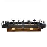 Extra Large Pot Rack Hanging Light: Handcrafted Steel Tree, Animal Motif, 6 Candlestick Lights, 3 Can Lights, sku: 033421