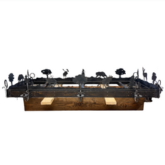 Extra Large Pot Rack Hanging Light: Handcrafted Steel Tree, Animal Motif, 6 Candlestick Lights, 3 Can Lights, sku: 033421