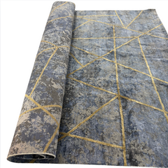 Cyrus Rug, Made in India, Wool, Bamboo, Silk, Abstract Pattern, Colors: Blue, Grey, Gold, Sku: 033466