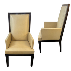 Holly Hunt Collection, Pair of Arm Chairs, Cream Leather, Dark Wood Frame, Sku: 033506