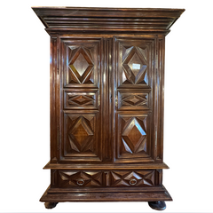 Extra Large Antique Wardrobe Cabinet, Lower Drawer, Double Door, Diamond Motif, Sku: 033509