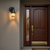 Exterior Wall Lantern, Cast Metal and Ripple Glass, Black Finish, Sku: 033459