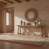 Kilim, Wool in Terracotta, Cream, Aqua, Sea Foam Green, Medium Size, Sku: 033438