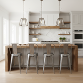Restoration Hardware "Remy" Industrial Style Polished Stainless Steel Counter Stools, Set of 4, Sku: 033656