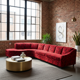 Vintage Sculpted Velvet Black & Red Floral Pattern Two-Piece Sectional Serpentine Shape, Turned Feet, Sku 033667