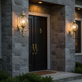 Brass Light Gallery Exterior Brass Sconce, Curved, Beveled Glass, Vertical Base, Sku 033637