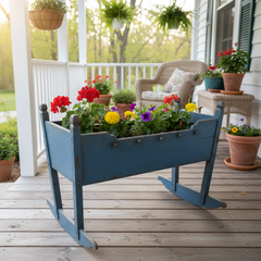 Primitive Wood Baby Cradle with Time Worn Blue Paint, Sku 033672
