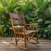 Vintage Costa Rican Teak and Embossed Leather Rocking Chair, Foldable, SKU: 033669