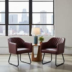 Pair Rare Finds Small Leather Quilted Armchairs, Sku 033677