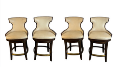 Palecek Rhodes Swivel Bar Stools, Woven Rattan Back, Leather, Counter Height, Set of Four, Sku: 033682