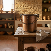 Copper Bucket With Lid and Rivet Detail, Made in Turkey, Sku 033689