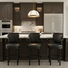 Set of Three Ferguson Copeland Swivel Barstools, Black Leather Cushions, Printed Zebra Cowhide on Back, Sku 033700