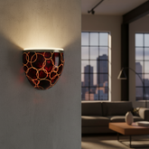 Wall Sconce Fiberglass Material with Decorative Gold Rings on Dark Brown Ground, Sku 033694