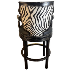 Set of Three Ferguson Copeland Swivel Barstools, Black Leather Cushions, Printed Zebra Cowhide on Back, Sku 033700