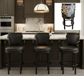 Set of Three Ferguson Copeland Swivel Barstools, Black Leather Cushions, Printed Zebra Cowhide on Back, Sku 033700