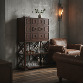 Contemporary Bar Cabinet, Dark Wood with Halogen Interior Light, Sku 033372