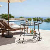 Brown Jordan Bar Cart, 2 Tiers, 2 Rear Wheels, Glass & Cast Aluminum, Sku: 033382