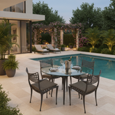 Brown Jordan, Dining Patio Set: 2 Armchairs, 2 Chairs, Dining Table, Glass Top, Sku 033380