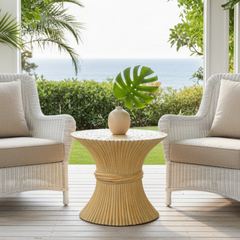 McGuire Sheaf of Wheat Round End Table, Bamboo, Sku: 033357