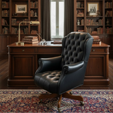 Hancock & Moore Black Leather Executive Desk Chair, Tufted Back and Seat, Swivel, Sku: 033709