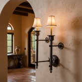 Double Arm Wall Sconce, Acanthas Leaf Motif, Intended Rust Patina, Material: Steel, Sku: 033340