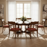 Set of 6 Arm Chairs with Salmon Chenille Fabric Curved Arm, Rung Back Style, Sku 033353