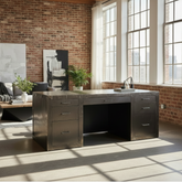 Restoration Hardware La Salle Metal Wrapped Desk, Aged Patina, 7 Drawers, Sku 033351