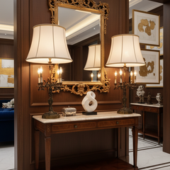 Pair Ornate Table Lamps, Four Arm Plus Additional Central Socket, Ornate Brass, Sku 033345