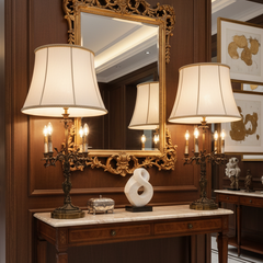 Pair Ornate Table Lamps, Four Arm Plus Additional Central Socket, Ornate Brass, Sku 033345