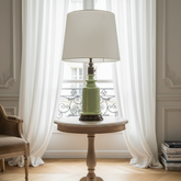Table Lamp, Vintage, Chartreuse Green,Ceramic, Brass Hardware, Golden Painted Detail, Harp, Finial, Sku: 033729
