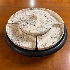 Seven Piece Vintage Hazel Atlas Black Drizzle String Spaghetti Milk Serving Dish, Lazy Susan, sku: 033745