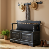 Athens Table Co. Colonial Style Oak Storage Bench, Distressed Finish, Sku: 033746