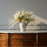 Mockingbird Studio Silk Floral Arrangement Wild Roses, Pear, Light Blue Ceramic Vase, Sku: 033763