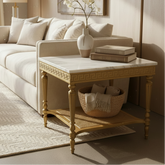 Lane Marble Top Wood and Wicker Side Table With Golden Base, Sku 033787