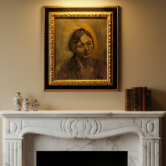 1930's Original Oil Painting of a Woman signed Frank, Framed, Sku 033794