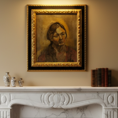 1930's Original Oil Painting of a Woman signed Frank, Framed, Sku 033794
