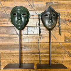 Sarreid Ltd Brass Drama Masks on Iron Strands, Pair, Sku: 033800