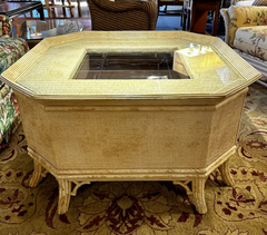 Coffee Table, Wicker, Semi-Square, Drawers, Cream Color, Glass Top