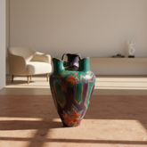 Santa Fe Pottery by Artist Elizabeth McKnitt, Floor Vase with Handle and 5 Openings Sku 033831