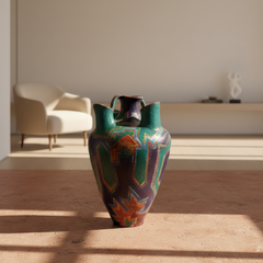 Santa Fe Pottery by Artist Elizabeth McKnitt, Floor Vase with Handle and 5 Openings Sku 033831