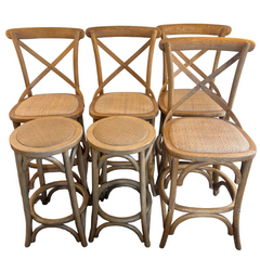 Set of 6 Total Chairs, 4 Bent Wood Cross Back Counter Stools & 2 Round Top Stools, Sku 033850
