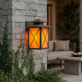 Custom Large Exterior Lantern Sconces, Colored Glass, Twisted Metal Detail, Sku 033856