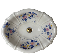 Sherle Wagner Vintage Italian Oval Sink, White, Hand Painted Floral Detail, Sku: 033020