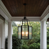 Black Steel Lantern Pendant, Textured Glass, Oversized, Sku 033887