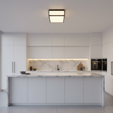 RH Flush Mount Ceiling Fixture Square, Black Metal Framework, Milk Glass, Sku 033880