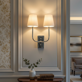 Visual Comfort Thomas O'Brien Hulton 2 Arm Sconce Nickel Finish & Paper Shades, Sku 033881