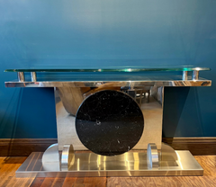 Console Table Stainless Steel, Glass and Marble Design, Sku: 033094