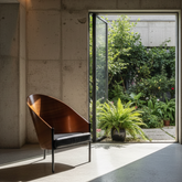Aleph Mahogany & Leather 80's Bucket Chairs by Philippe Stark, Sku 033927