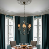 Visual Comfort Lido Medium Chandelier Antique Mirror and Antique Brass 4 Candlestick Lights, Sku 033947