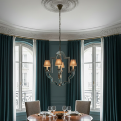 Visual Comfort Lido Medium Chandelier Antique Mirror and Antique Brass 4 Candlestick Lights, Sku 033947